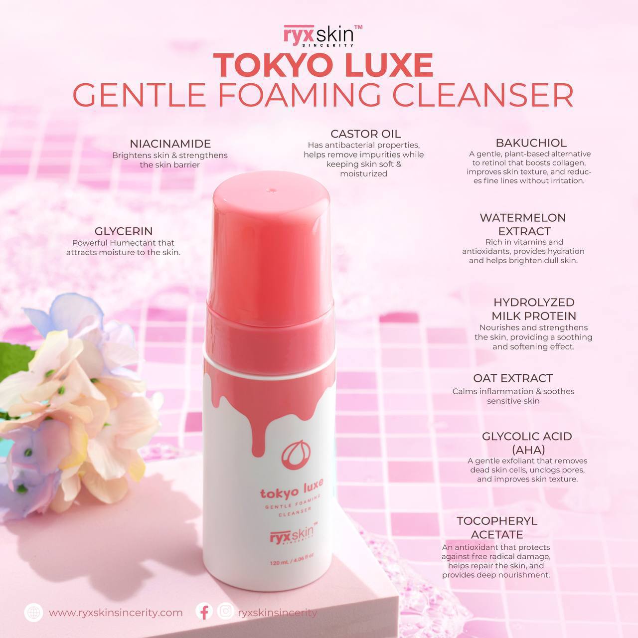 RyxSkin Tokyo Luxe Gentle Foaming Cleanser 120ml